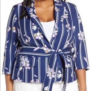 Eloquii Navy Floral Striped Blazer